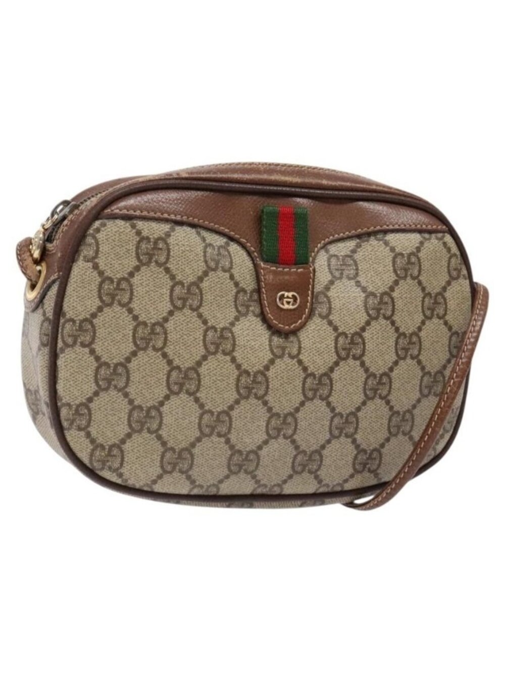 Authentic GUCCI GG Supreme Web Sherry Line Shoulder Bag PVC Beige Gold